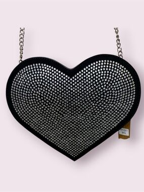 NWT Hello 3am Forever Black Heart Shaped Bag With Rhinestones Crossbody Chain